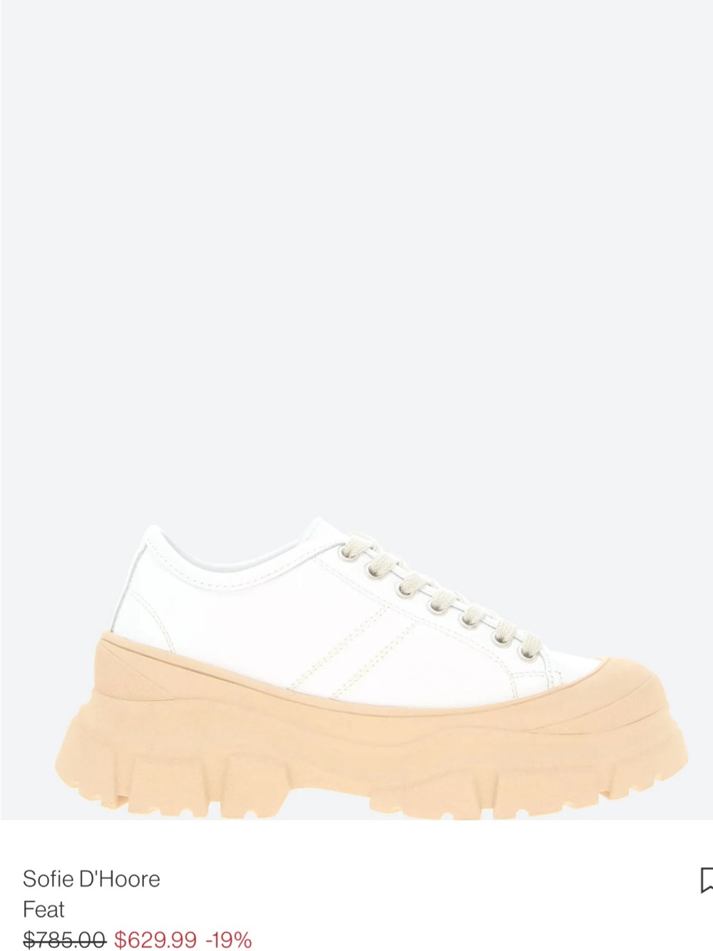 Sofie D'Hoore Light Grey Leather Low-Top Sneaker with White Platform rugged sole